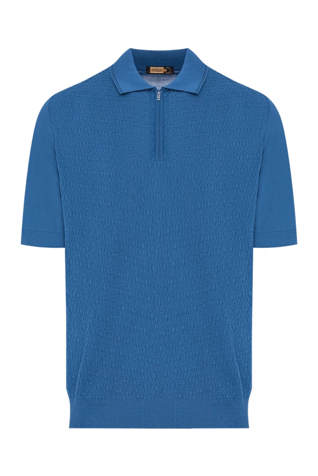 Zilli blue textured knit polo shirt with zip-up and geometric pattern 195242 - photo 1