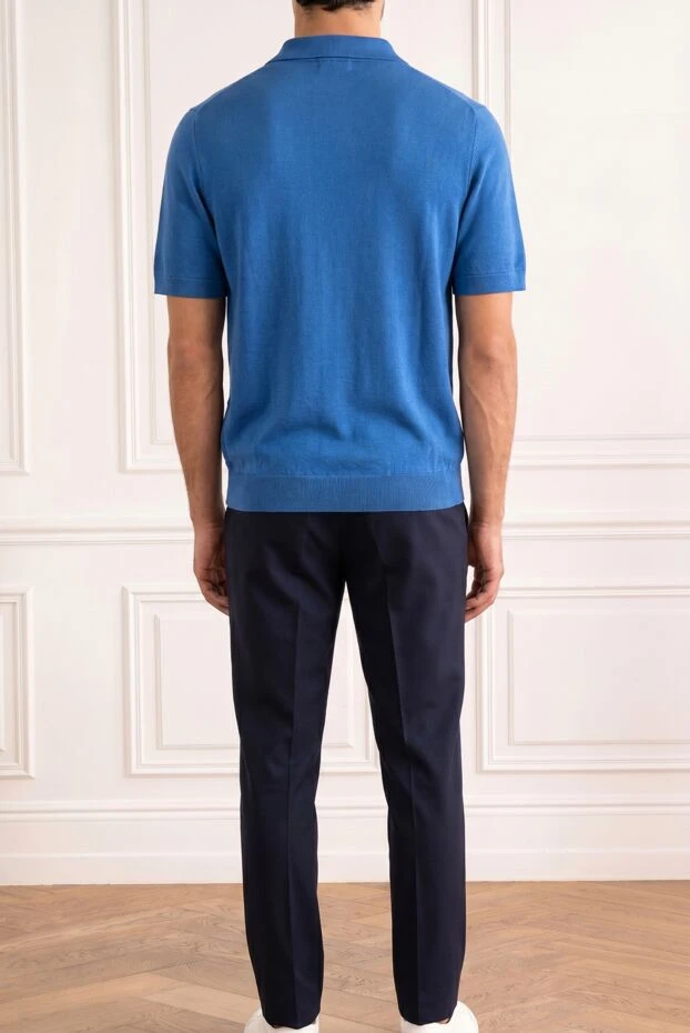 Zilli blue textured knit polo shirt with zip-up and geometric pattern 195242 - photo 2