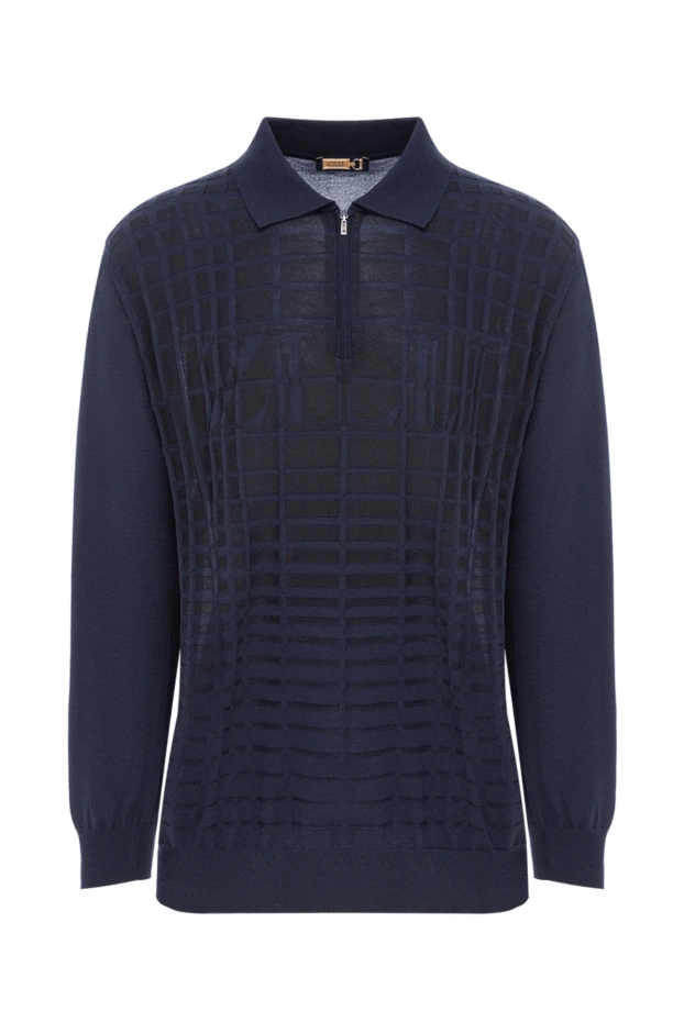 Zilli blue knit polo shirt with a textured geometric pattern and a logo on the zipper 195254 - photo 1