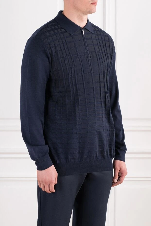 Zilli blue knit polo shirt with a textured geometric pattern and a logo on the zipper 195254 - photo 3