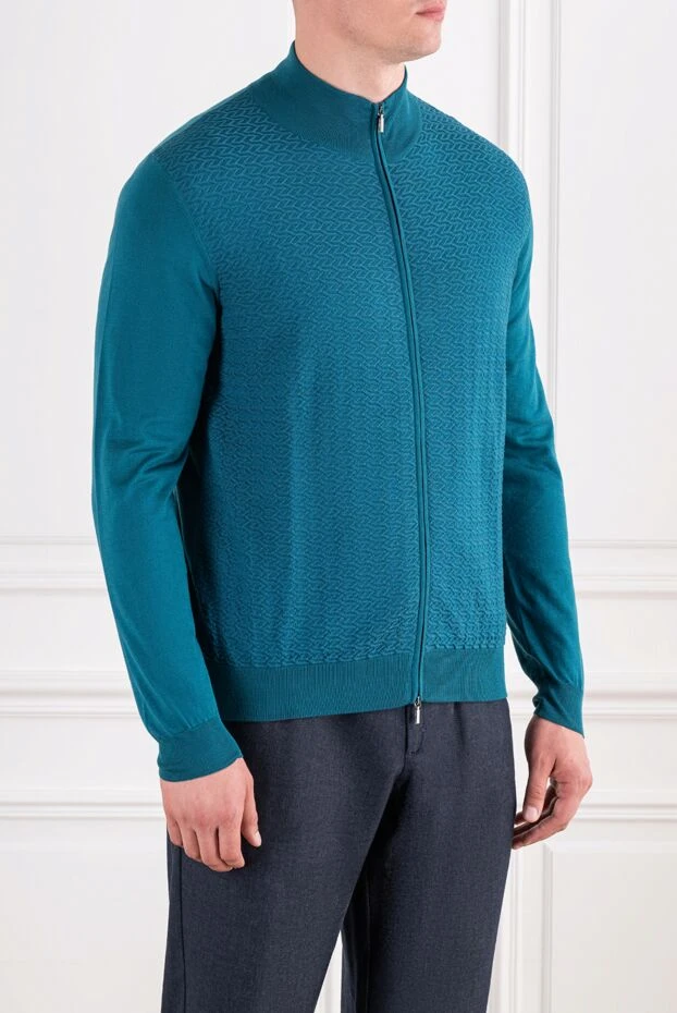 Zilli turquoise knitted cardigan made of silk and cotton with a relief pattern 195260 - photo 3