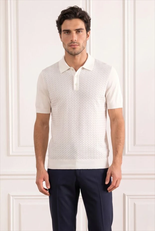 Zilli white knit polo shirt with buttons and a geometric micro pattern 195279 - photo 1