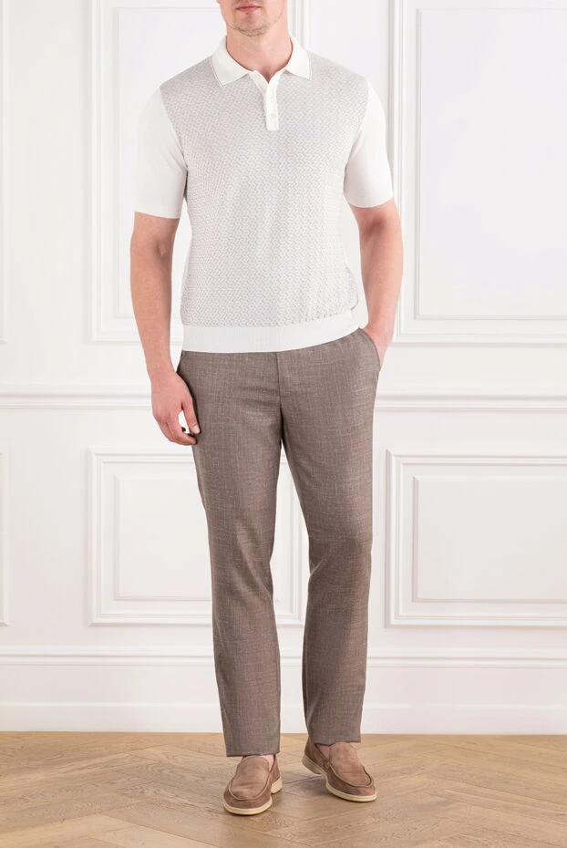 Zilli white knit polo shirt with buttons and a geometric micro pattern 195279 - photo 2