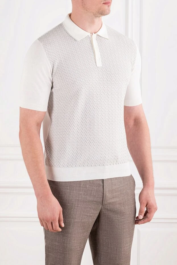 Zilli white knit polo shirt with buttons and a geometric micro pattern 195279 - photo 3