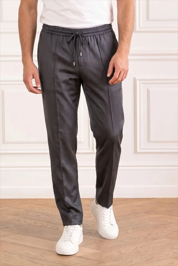 Zilli dark blue wool and silk trousers with elastic waistband and creases 195291 - photo 1