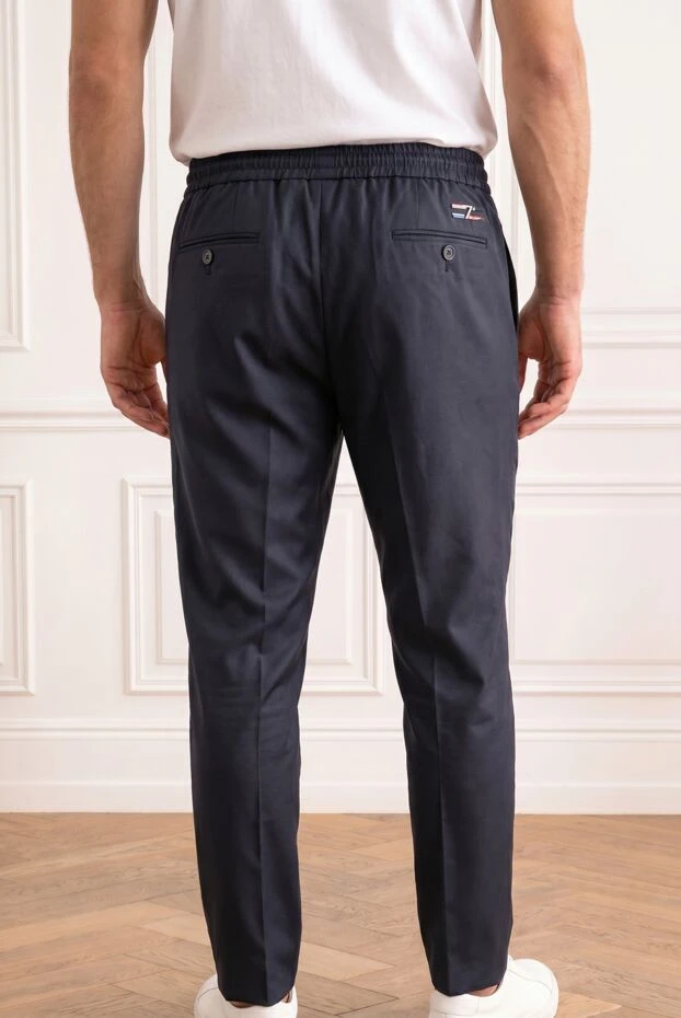 Zilli dark blue wool and silk trousers with elastic waistband and creases 195291 - photo 2