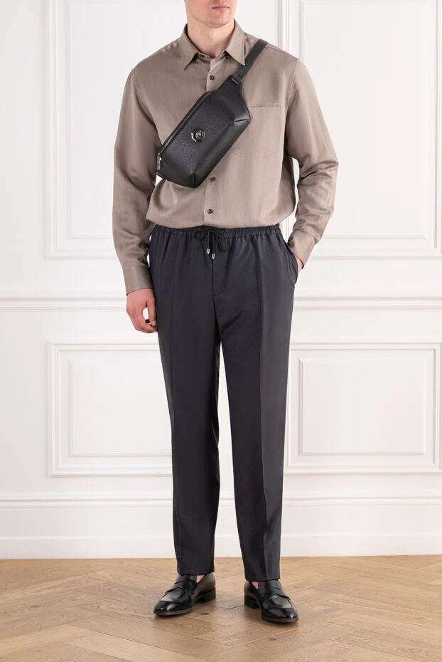 Zilli dark blue wool and silk trousers with elastic waistband and creases 195291 - photo 2