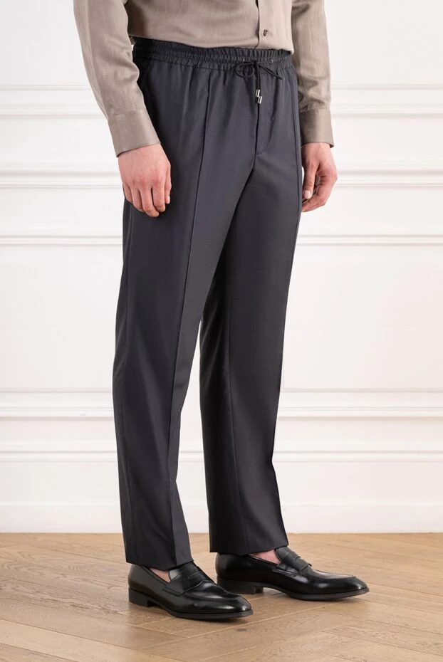 Zilli dark blue wool and silk trousers with elastic waistband and creases 195291 - photo 3