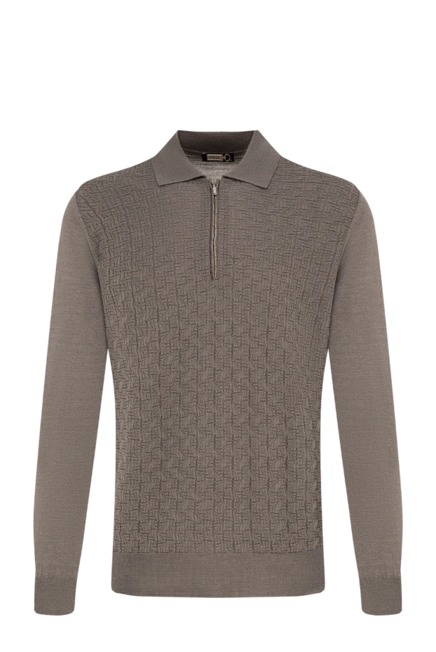 Zilli gray knitted polo shirt with a textured pattern and leather zipper trim 195351 - photo 1