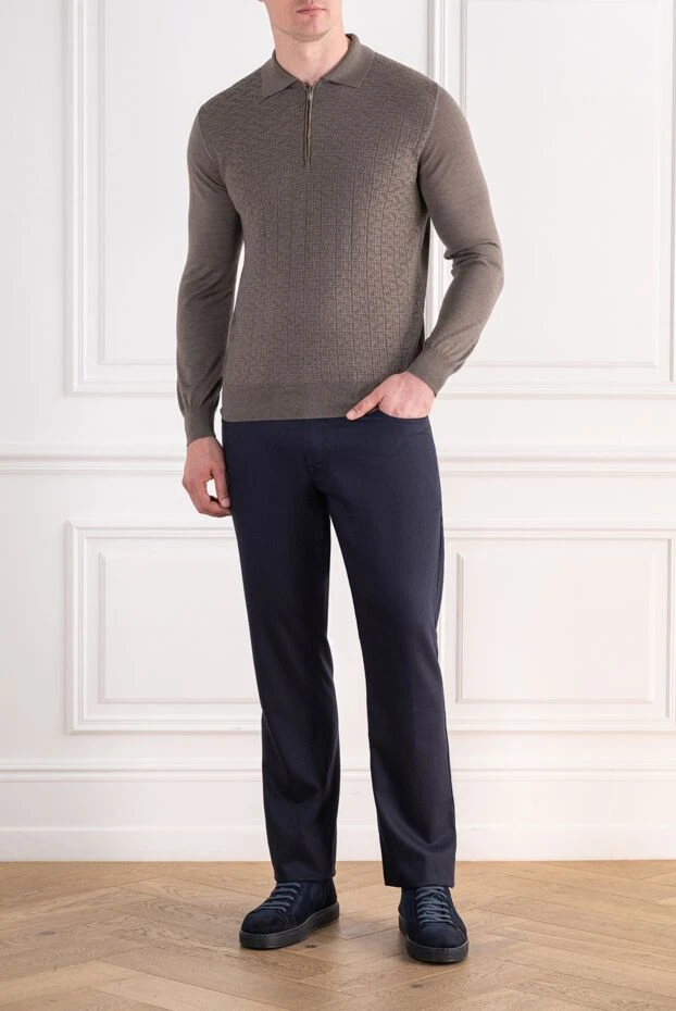 Zilli gray knitted polo shirt with a textured pattern and leather zipper trim 195351 - photo 3