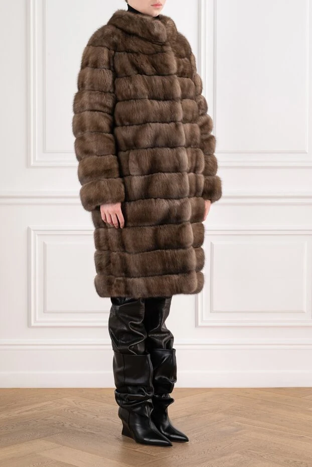 FG Furs solid barguzin sable midi coat with horizontal layout 195362 - photo 3
