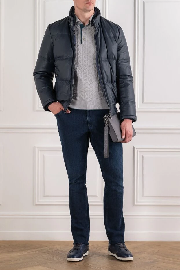 Enrico Mandelli blue leather jacket with a stand-up collar and a zip closure 195380 - photo 2
