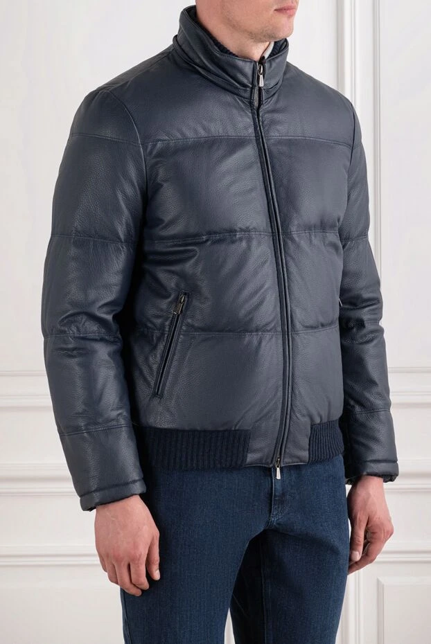 Enrico Mandelli blue leather jacket with a stand-up collar and a zip closure 195380 - photo 3
