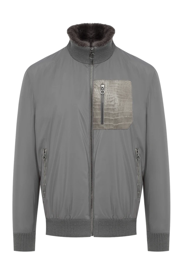 Seraphin men's gray fur-lined bomber jacket with a crocodile skin pocket 195389 - photo 1