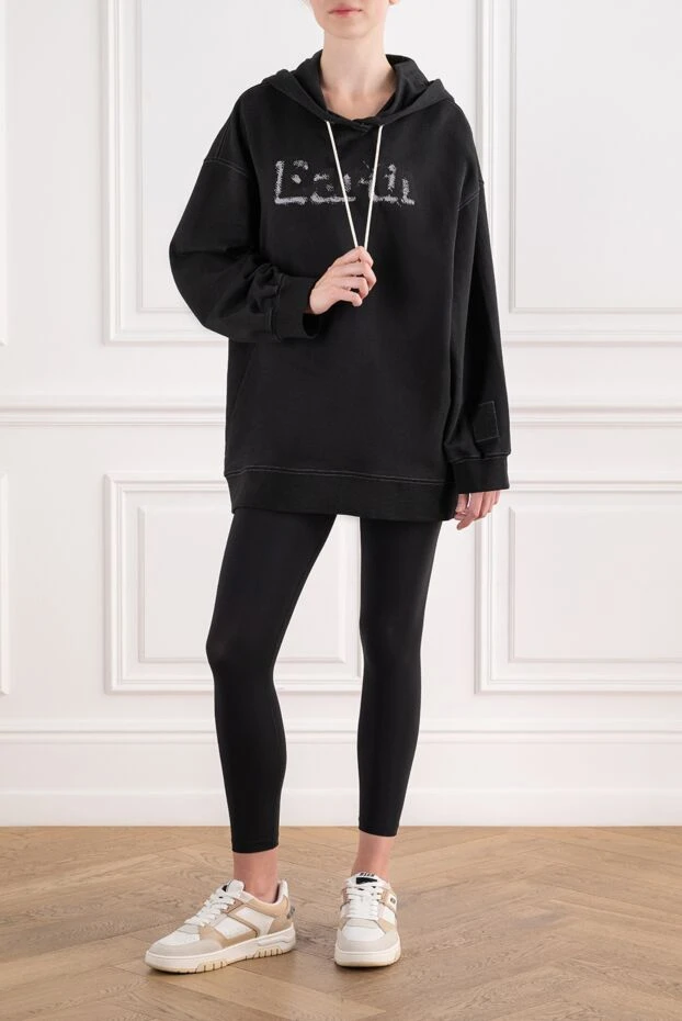 MSGM women's black cotton oversized hoodie with print 195442 - photo 2
