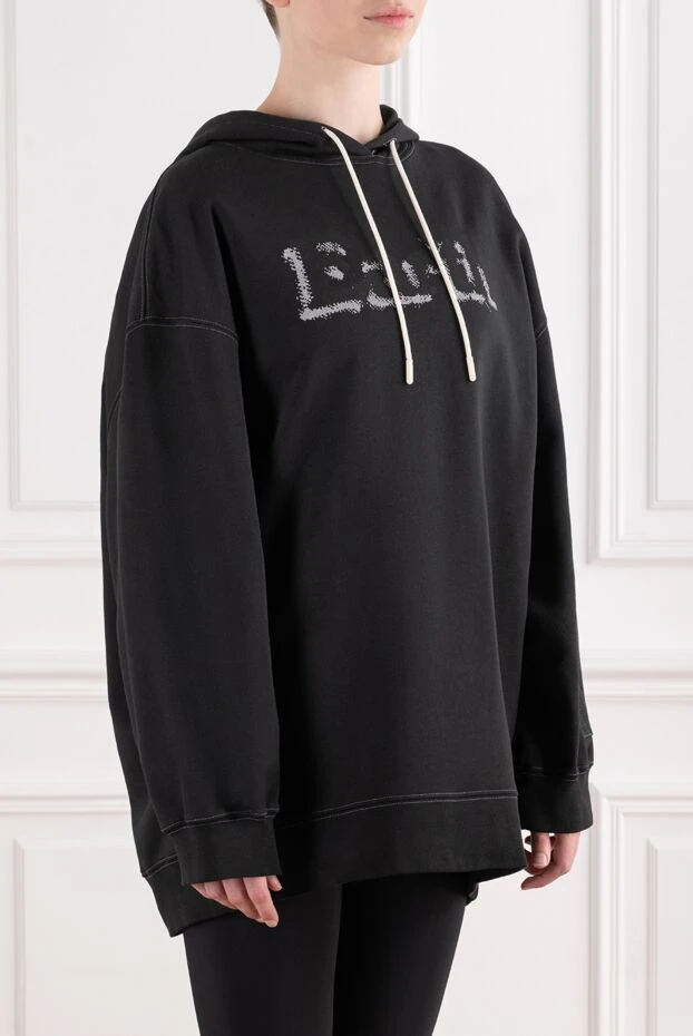 MSGM women's black cotton oversized hoodie with print 195442 - photo 3