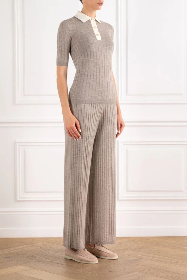 Brunello Cucinelli beige knit suit with ribbed polo shirt and wide-leg trousers 195460 - photo 3