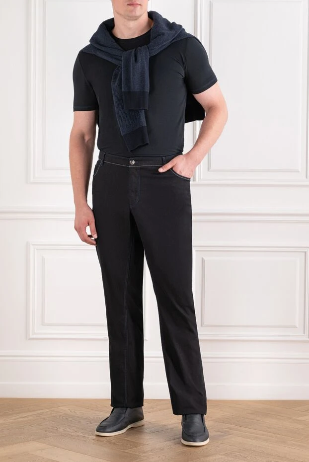 Zilli men's black skinny jeans with heraldic lion embroidery on the pocket 195602 - photo 2