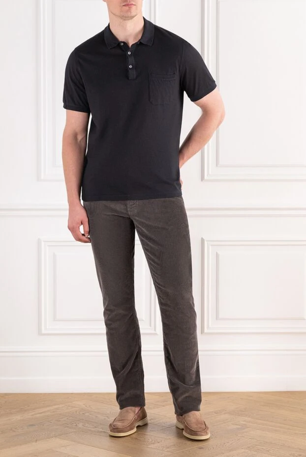 Brioni men's black knit polo shirt with patch pocket 195640 - photo 2