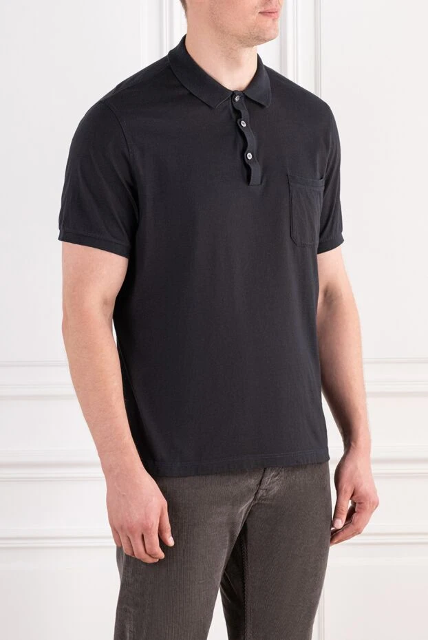 Brioni men's black knit polo shirt with patch pocket 195640 - photo 3