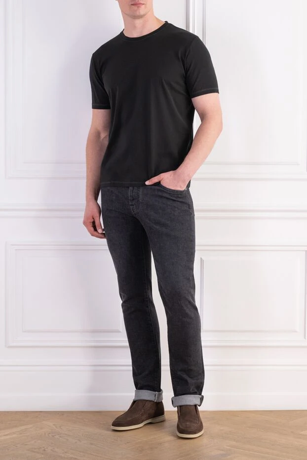 Cesare di Napoli men's basic straight-cut cotton t-shirt in black 195664 - photo 2