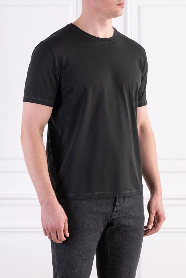 Cesare di Napoli men's basic straight-cut cotton t-shirt in black 195664 - photo 3