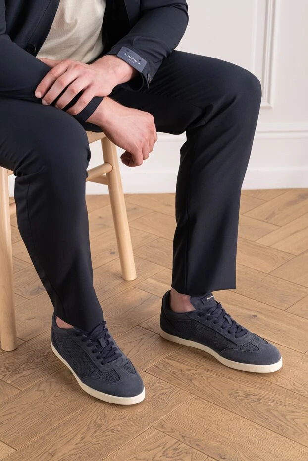 Kiton dark blue suede sneakers with perforations 195826 - photo 2