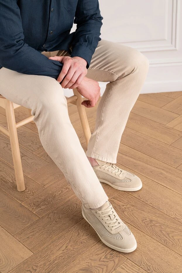 Kiton beige suede sneakers with perforations and a logo on the tongue 195829 - photo 2