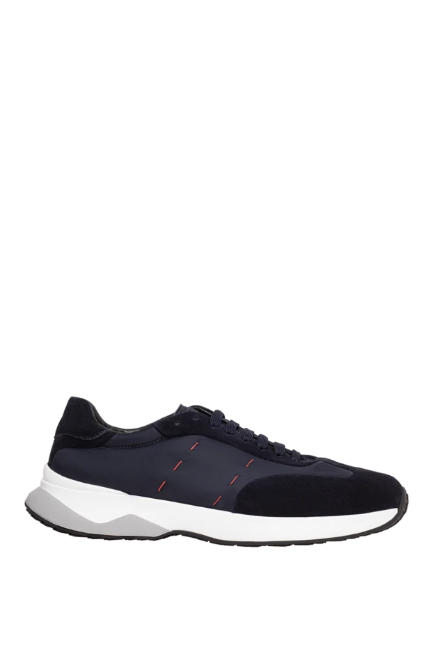 Navy blue sneakers with signature red stitching - photo 1