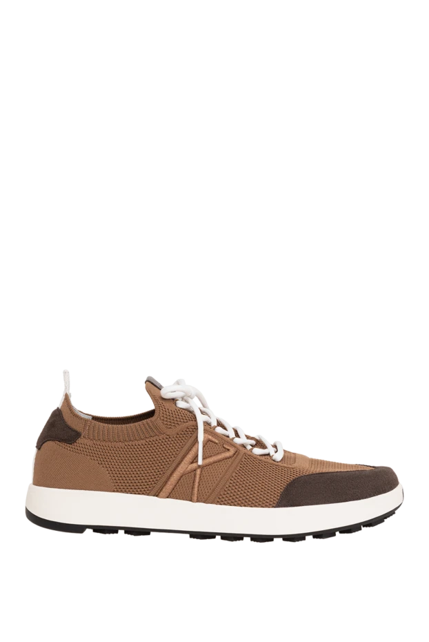 Kiton brown knit sneakers with suede inserts and embroidery 195831 - photo 1