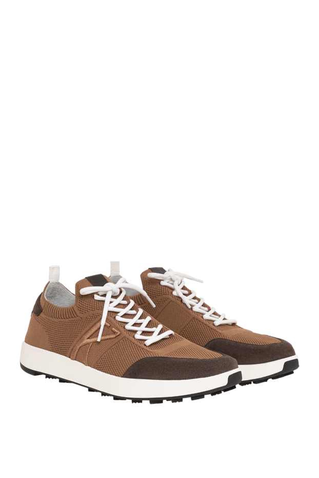 Kiton brown knit sneakers with suede inserts and embroidery 195831 - photo 2
