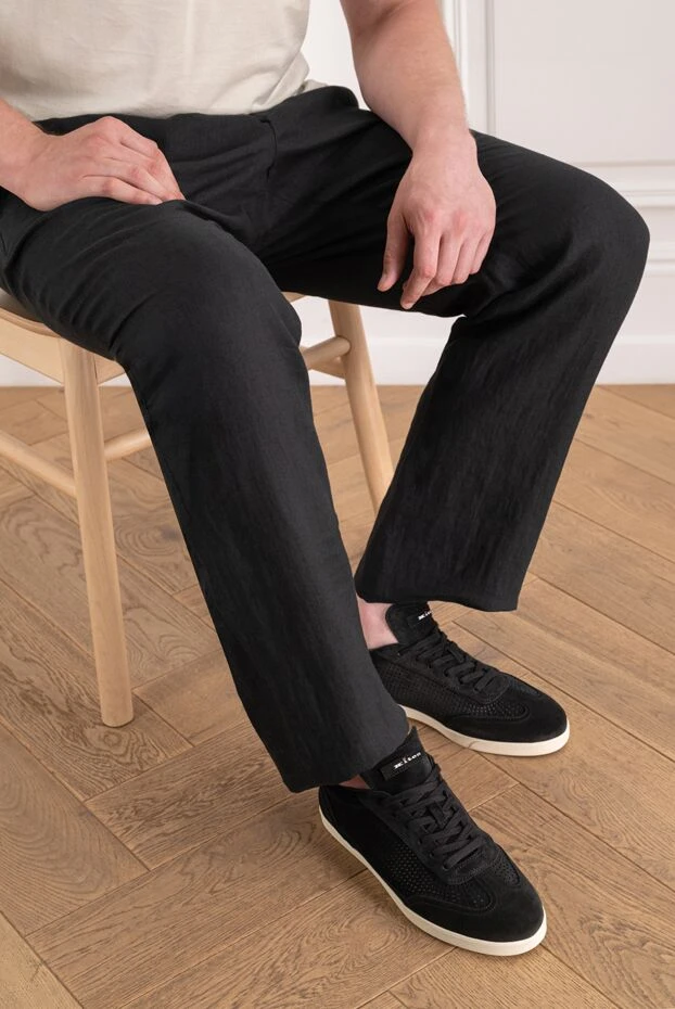 Kiton black suede sneakers with perforations and a contrasting sole 195833 - photo 2