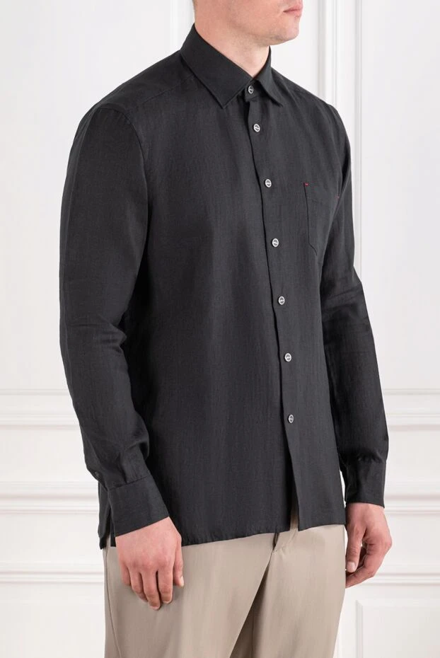 Kiton men's black straight-cut shirt with metal buttons 195881 - photo 3