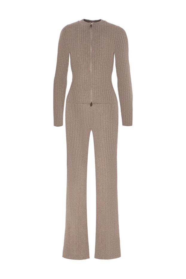 Loro Piana коричневий трикотажний костюм coste у рубчик з кардигану на блискавці та брюк-палаццо 195887 - фото 1