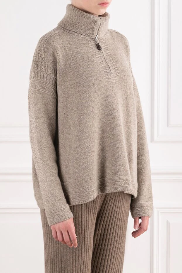 Loro Piana women's beige cashmere jumper with a short zipper 195889 - photo 3