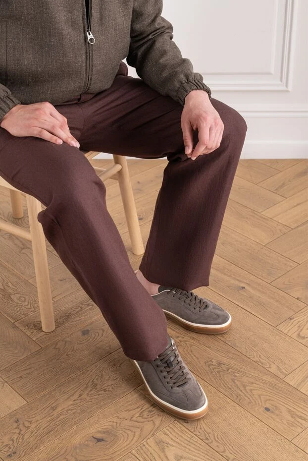 Loro Piana gray suede tennis walk sneakers with a textile welt and rubber sole 195905 - photo 1