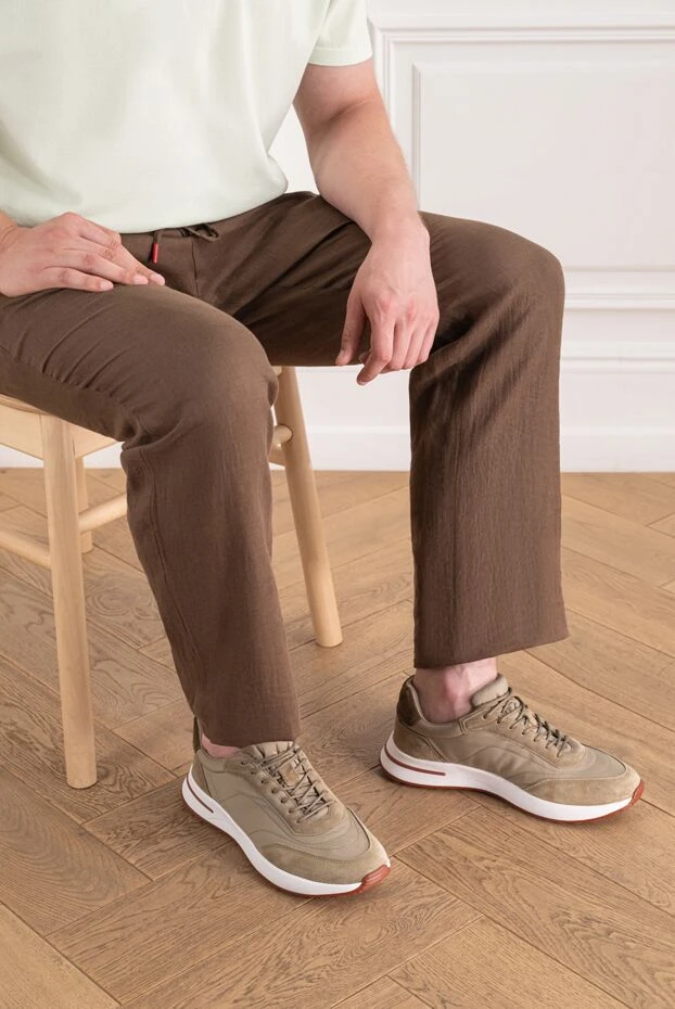 Loro Piana beige and olive combo sneakers with suede details 195906 - photo 2