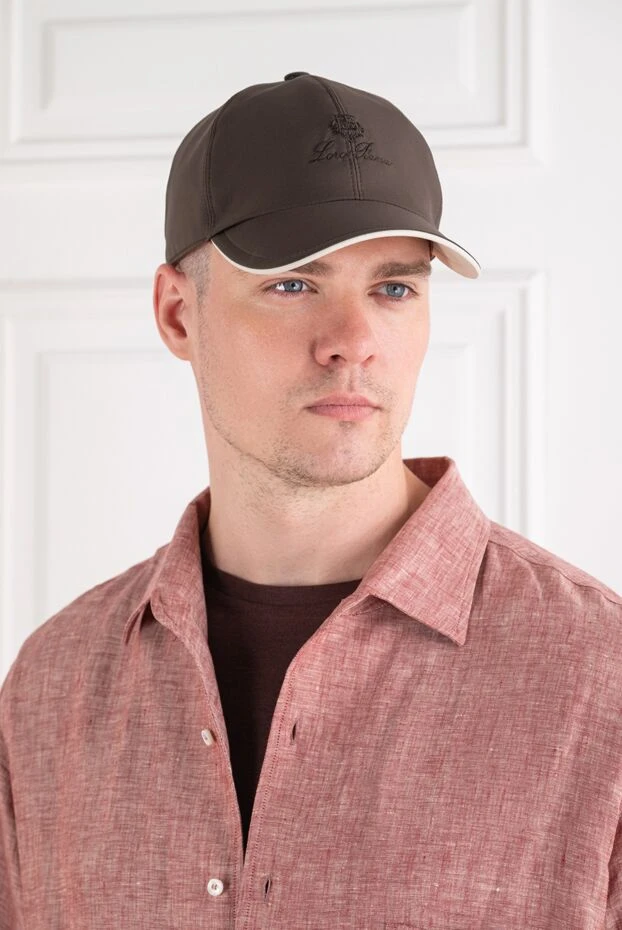 Loro Piana men's dark brown windproof microfiber baseball cap with light trim 195914 - photo 1