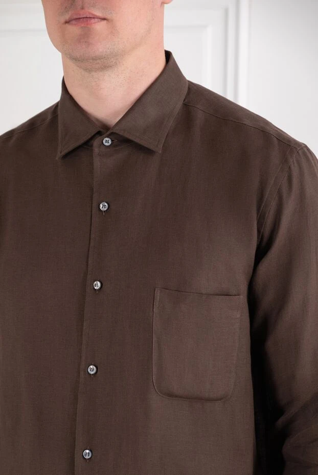 Loro Piana men's olive knit polo shirt with a melange effect 195920 - photo 3