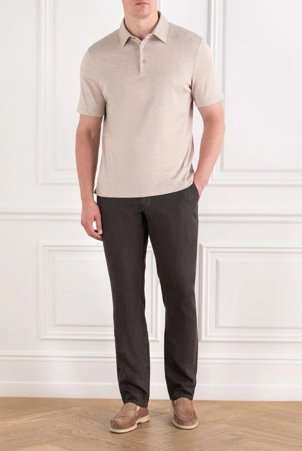 Loro Piana men's knitted polo shirt in beige with a melange effect 195928 - photo 1