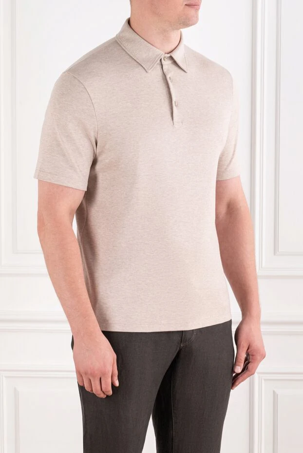 Loro Piana мужская трикотажная футболка-поло бежевого цвета с меланжевым эффектом 195928 - фото 2