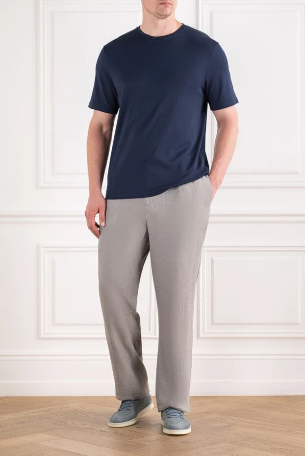Loro Piana tremezzo men's cotton t-shirt in dark blue, basic fit 195935 - photo 1