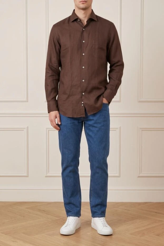 Loro Piana andre classic shirt in cool brown linen 195950 - photo 1