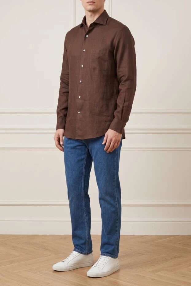 Loro Piana andre classic shirt in cool brown linen 195950 - photo 3