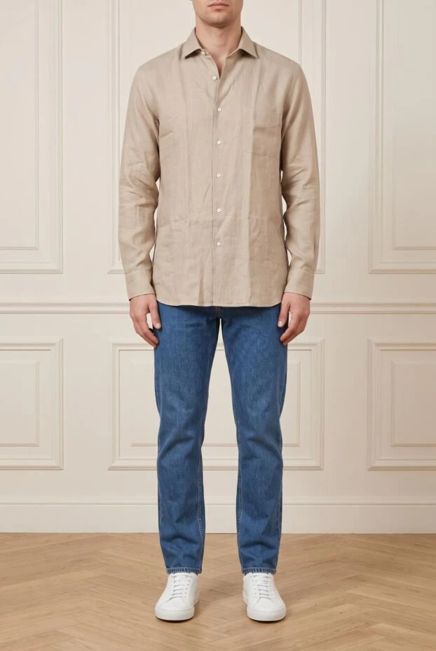 Loro Piana andre men's beige linen straight-fit shirt with patch pocket 195952 - photo 1