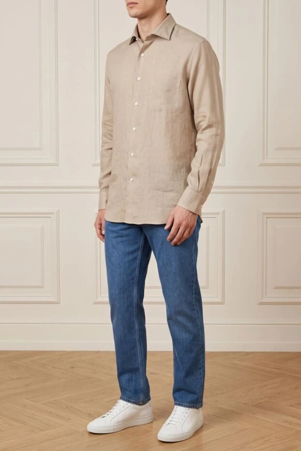 Loro Piana andre men's beige linen straight-fit shirt with patch pocket 195952 - photo 3