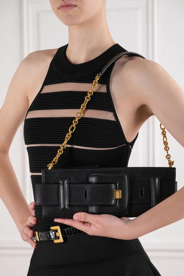 Balmain black anthem rectangular clutch in soft smooth calfskin 196381 - photo 3