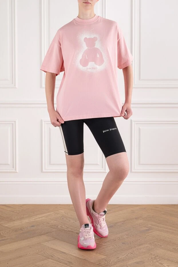 Palm Angels pink cotton oversized t-shirt with bear spray print 196408 - photo 2