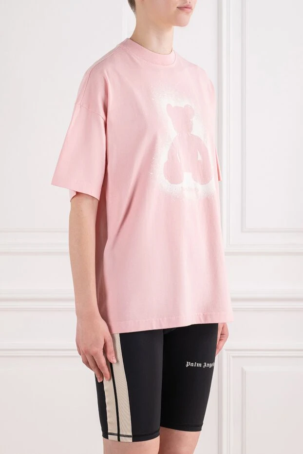 Palm Angels pink cotton oversized t-shirt with bear spray print 196408 - photo 3