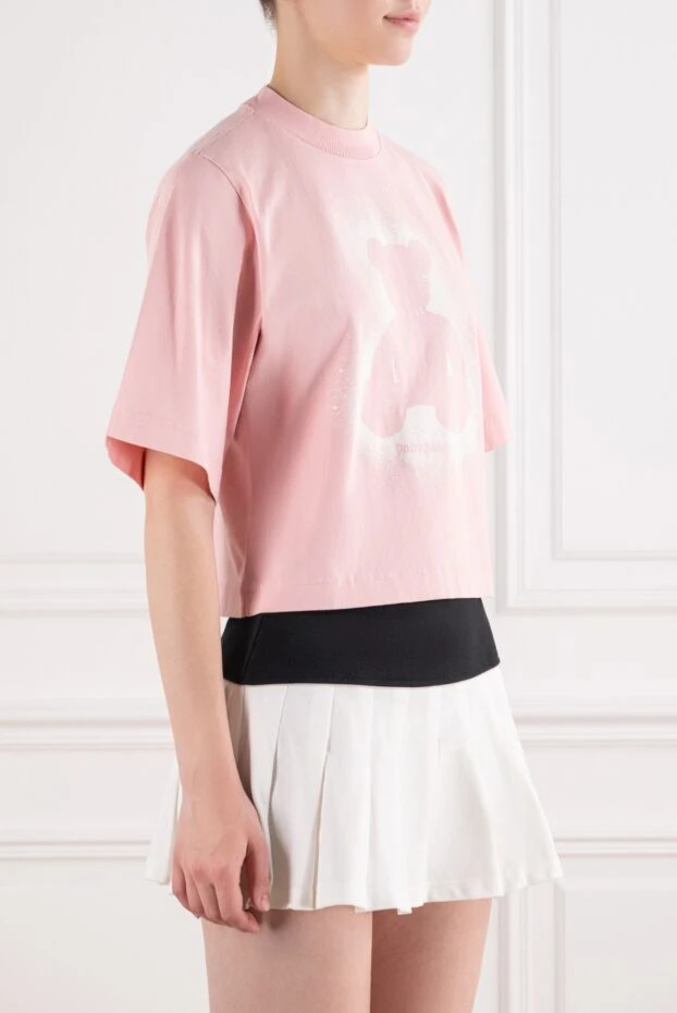 Palm Angels pink cropped cotton t-shirt with bear spray print 196409 - photo 3